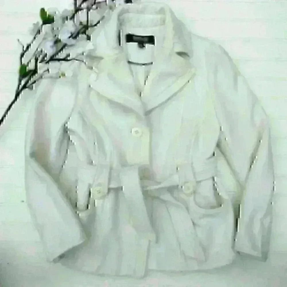 Kenneth Cole Reaction Belted Cream Knit Jacket